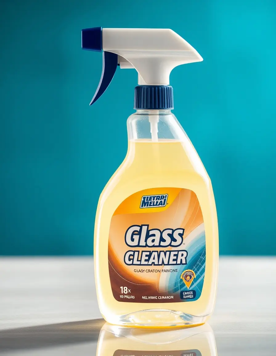 Sprühflasche für Glasreiniger auf einer Küchenarbeitsplatte