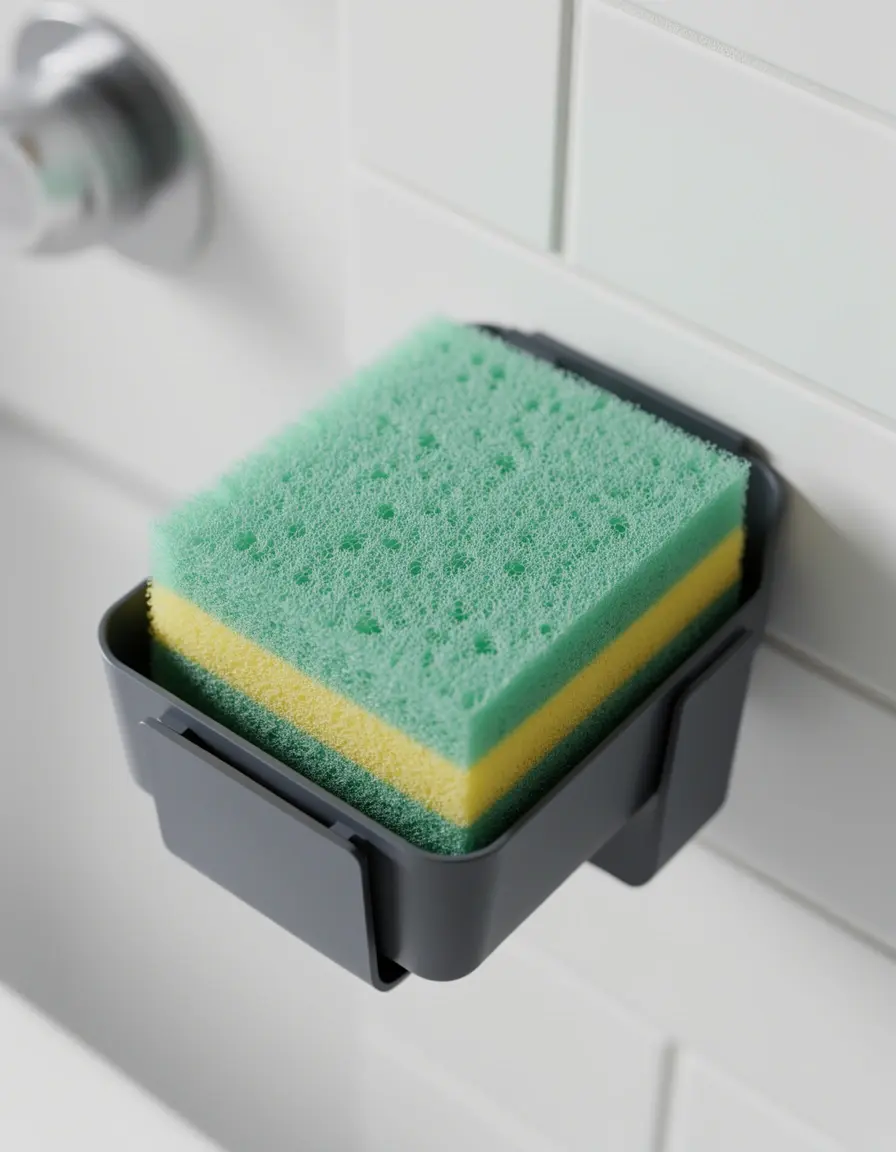 Clip-Organizer für Schwämme an der Küchenarmatur