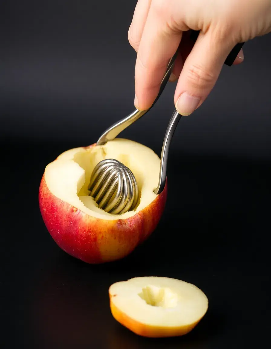 Edelstahl Apfelentkerner entfernt das Kerngehäuse sauber aus einem Apfel für apfel schmand kuchen