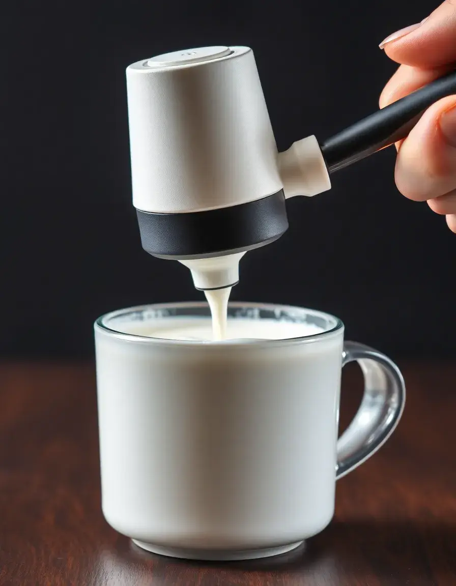 Hand-Milchaufschäumer erzeugt cremigen Schaum in einer Tasse