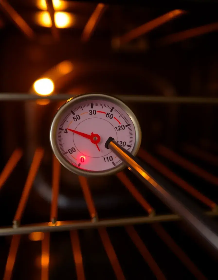 Ofenthermometer im Inneren des Backofens zeigt die exakte Temperatur