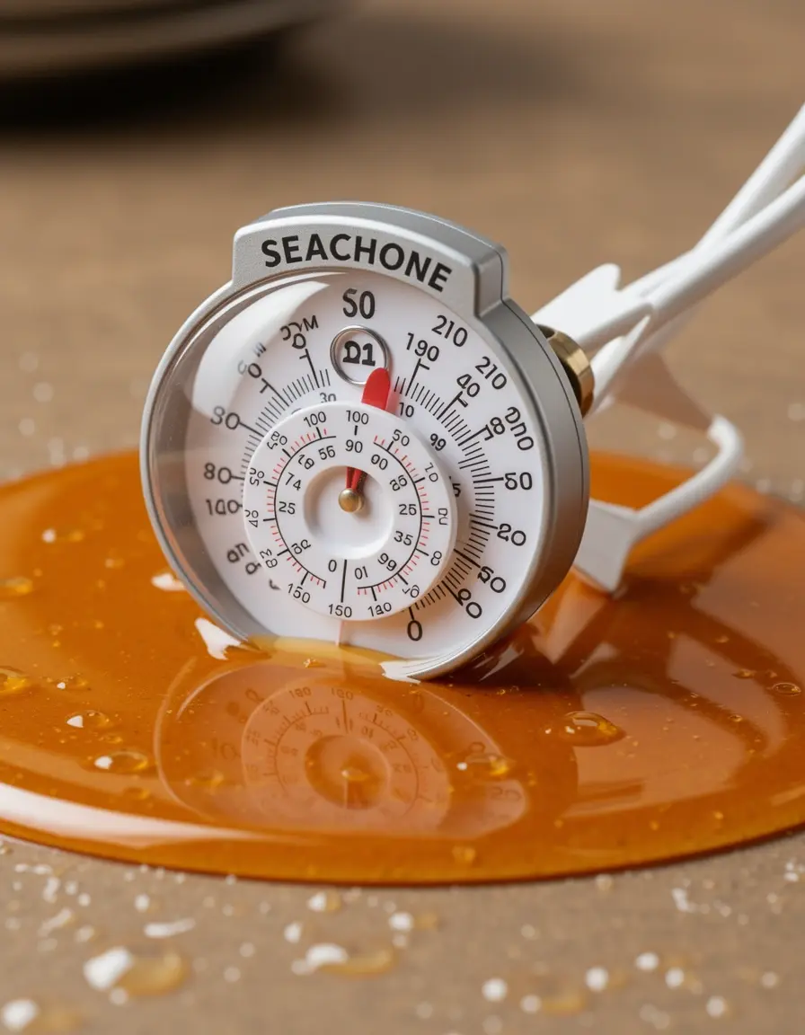 Zuckerthermometer misst die Temperatur von kochendem Sirup