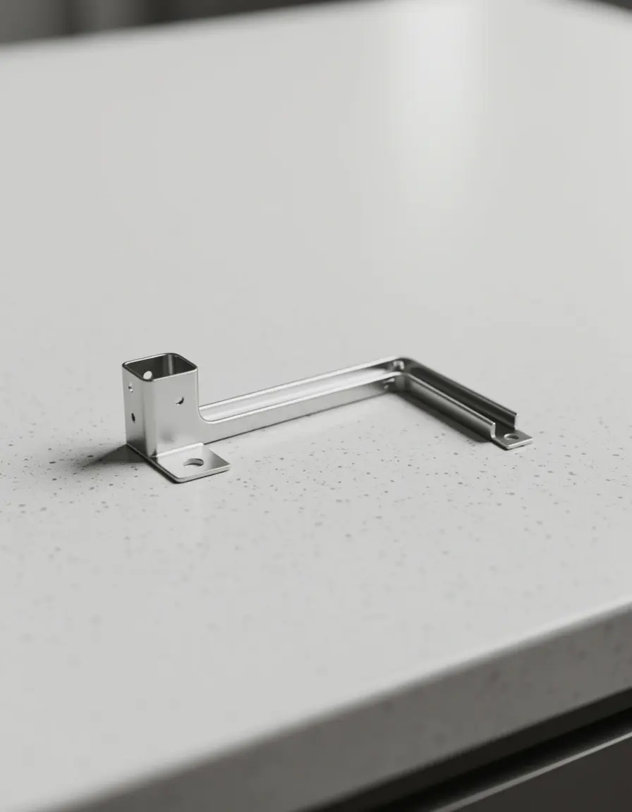 Metal L-shaped shelf connector for kitchen counter optimization