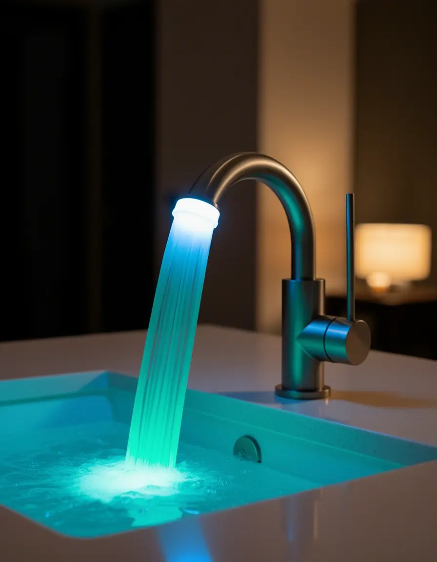 Moderner Wasserhahn mit temperaturabhängiger LED-Beleuchtung