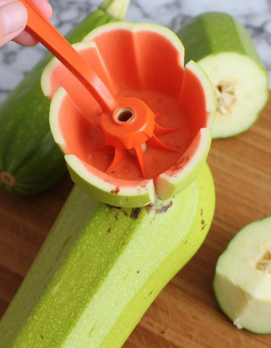 Apfelentkerner entfernt die Kerne aus der Mitte einer Zucchini