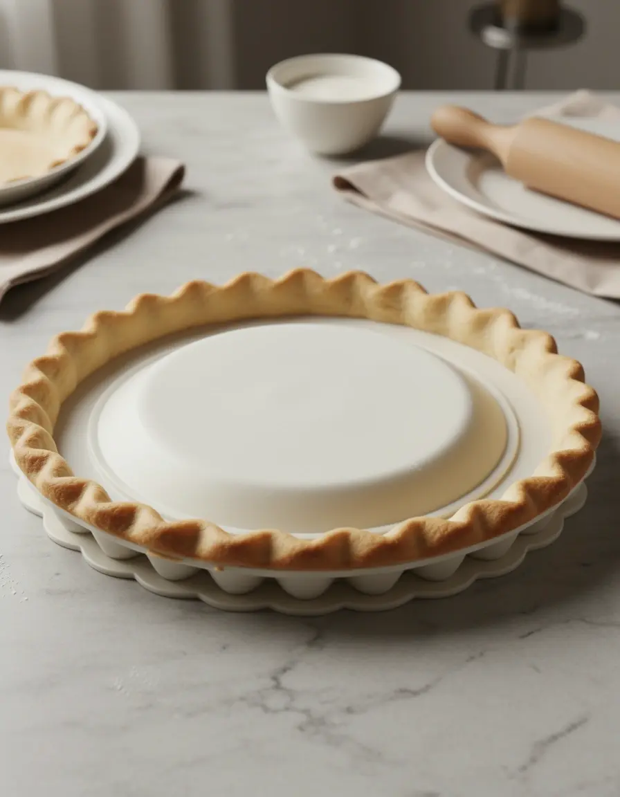 Elegant image of silicone pie shield, protecting crust edges