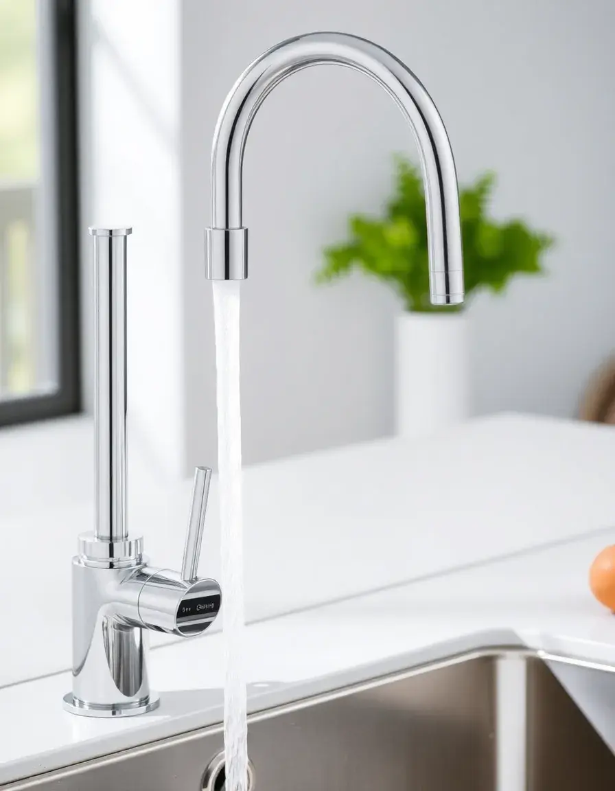 Moderner Chrom Wasserhahn Küche mit ausziehbarer Brause und fließendem Wasser
