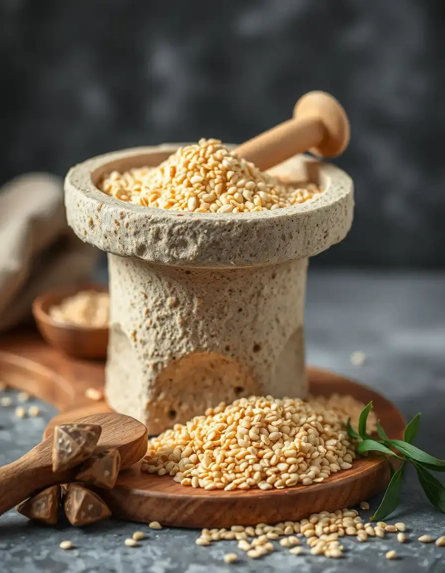 Steinstampfer Mühle für frische Tahini Sesampaste