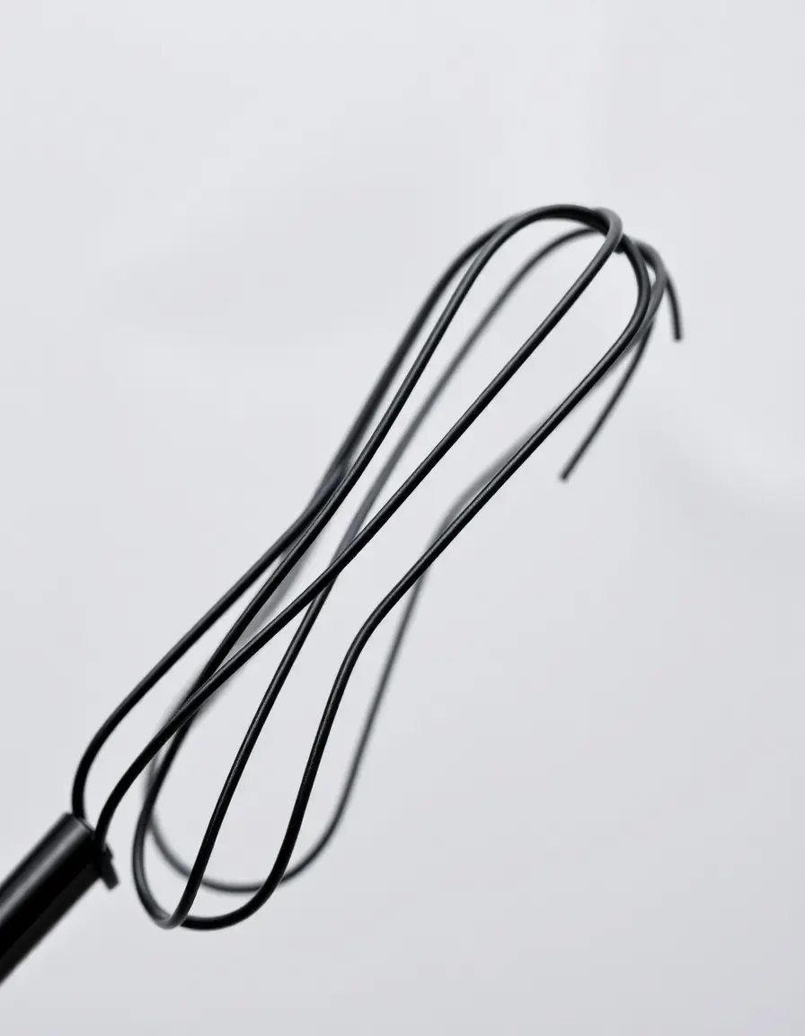 Mattschwarzer Schneebesen mit Spezialbeschichtung für elegantes Kochen
