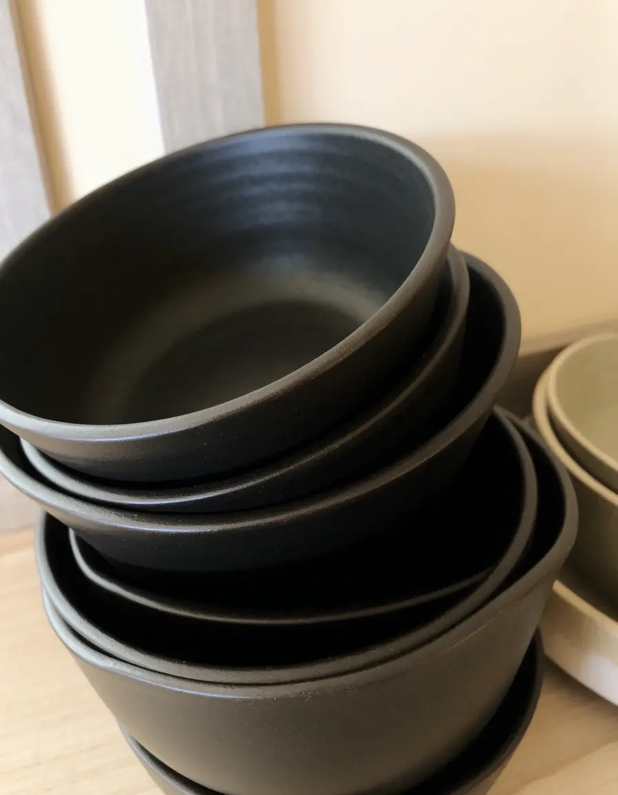 Schwarze Keramikschüsseln im Set für stilvolles Servieren
