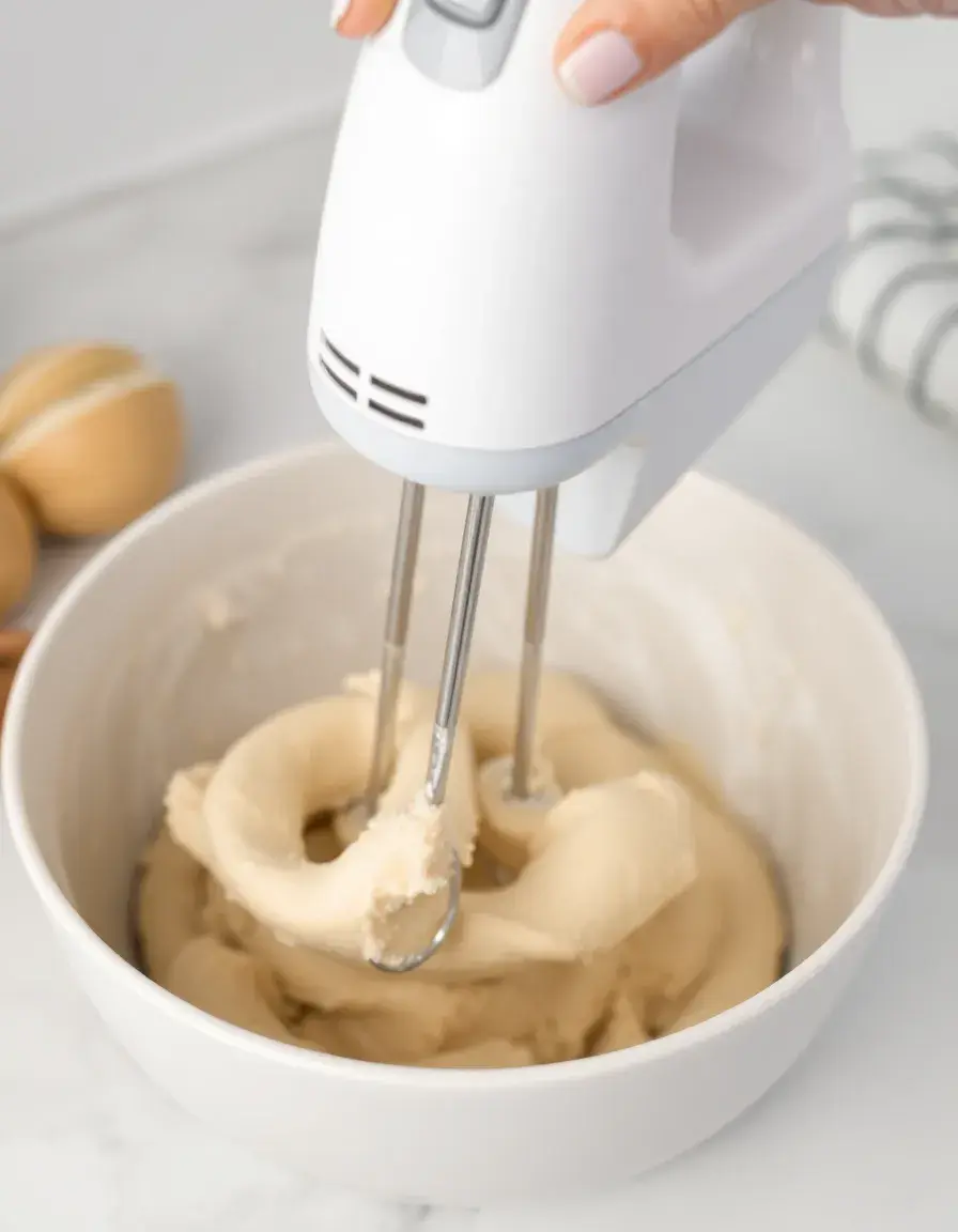 Kompakter elektrischer Handmixer beim Rühren von Teig
