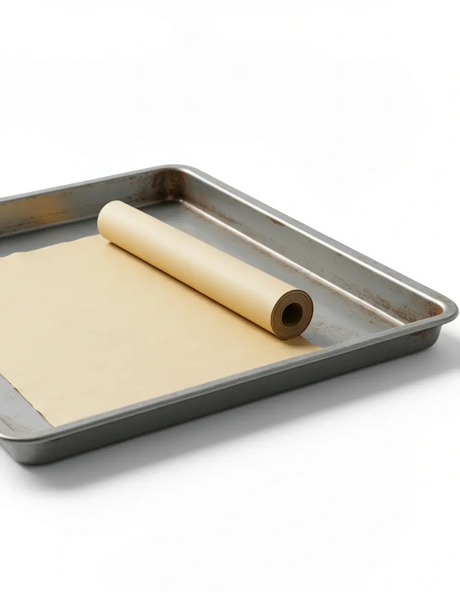 Rolle Backpapier auf Backblech ausgelegt