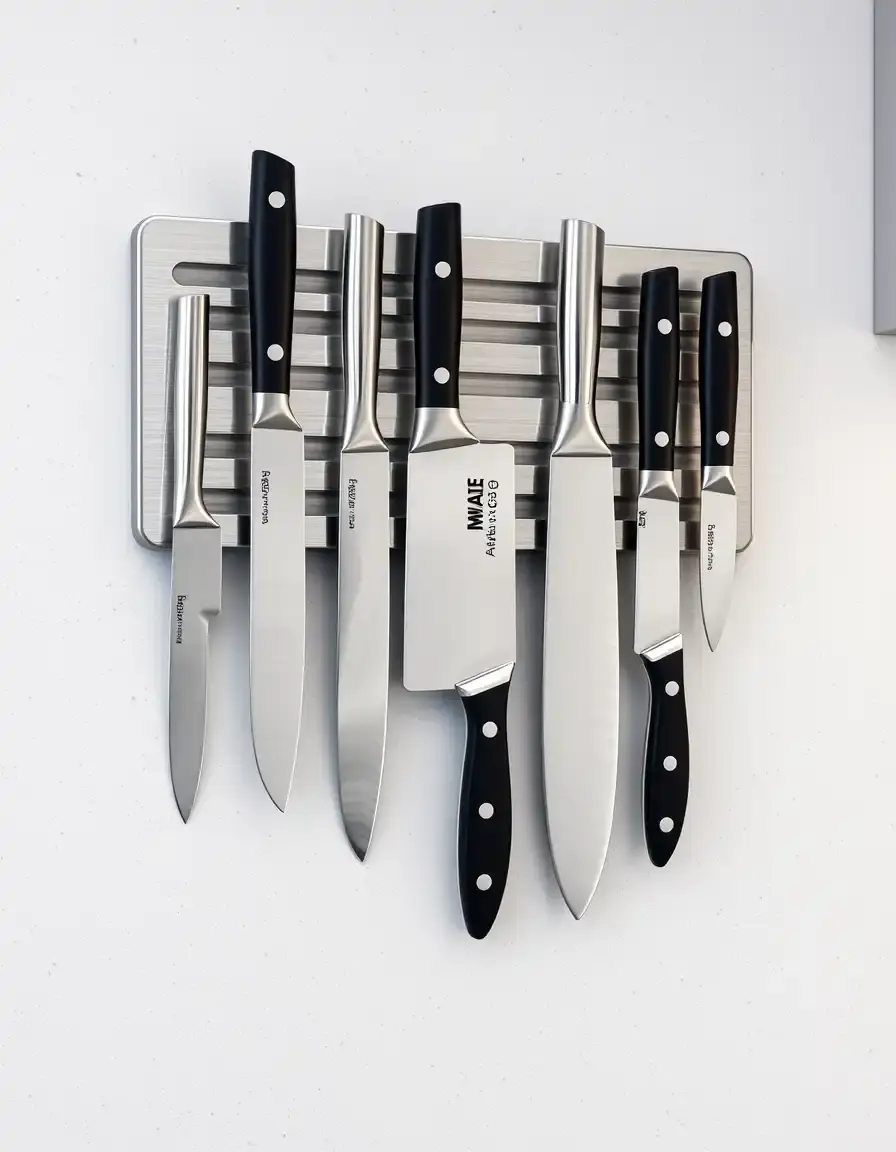 Magnetische Messerleiste aus Edelstahl an der Küchenwand