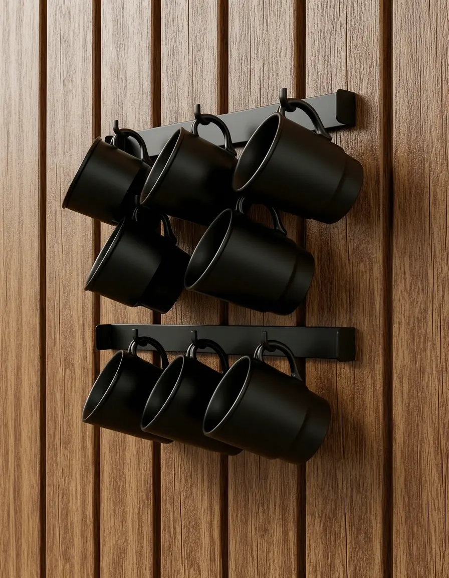 Wandmontierter Tassenhalter für die Kaffeeecke