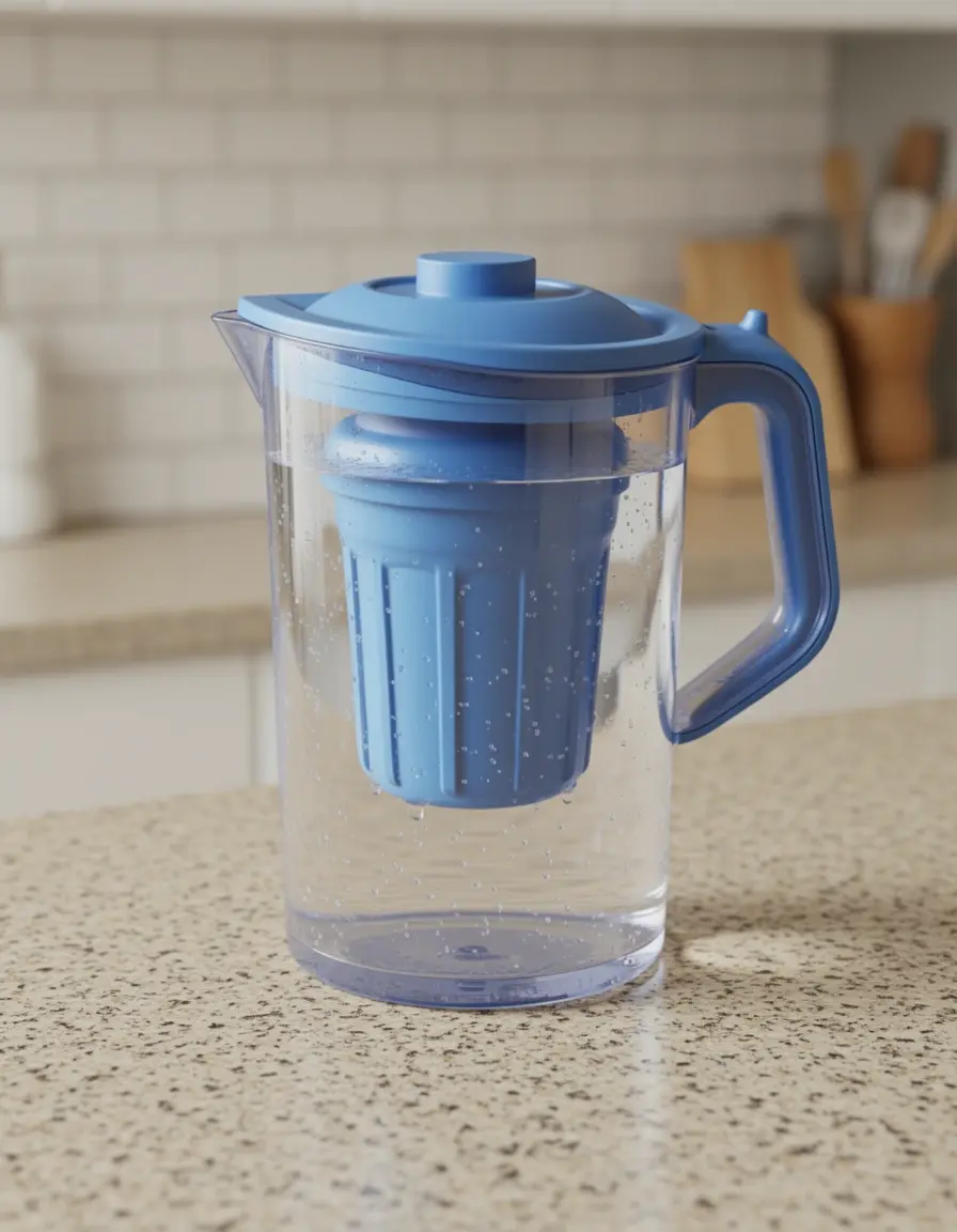 Wasserfilterkanne auf der Küchenarbeitsplatte