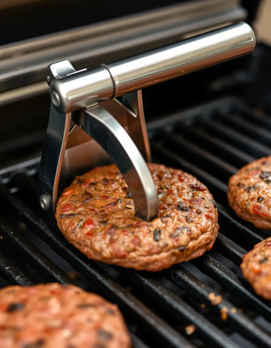 Aluminium Burgerpresse auf einem Grill für perfekte Patties
