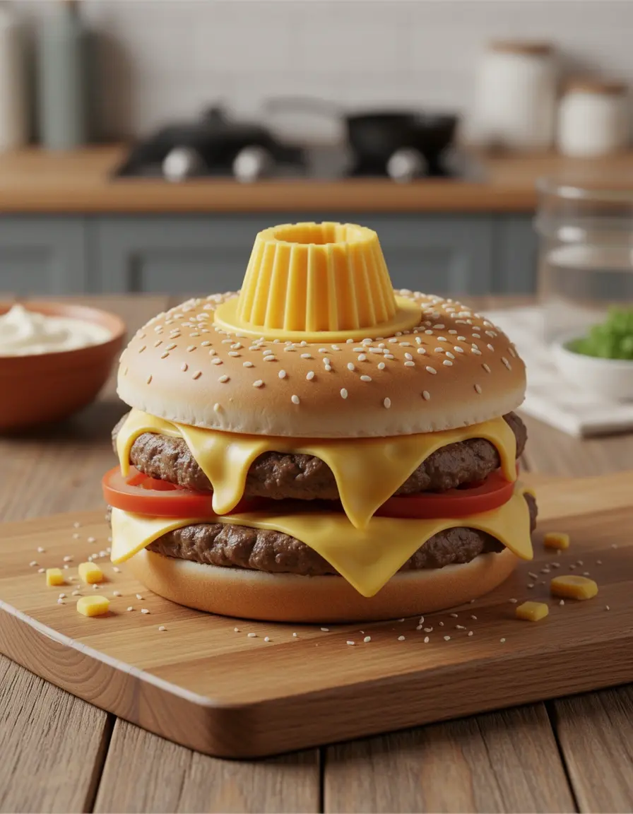 Burger-Stuffer Tool füllt ein Patty mit flüssigem Käse