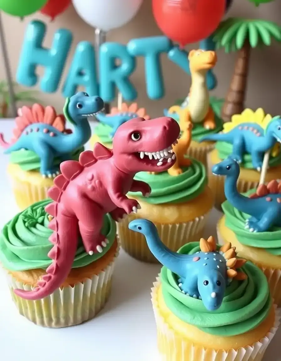 Essbare Dinosaurier Cupcake Topper aus grünem Fondant für Partys