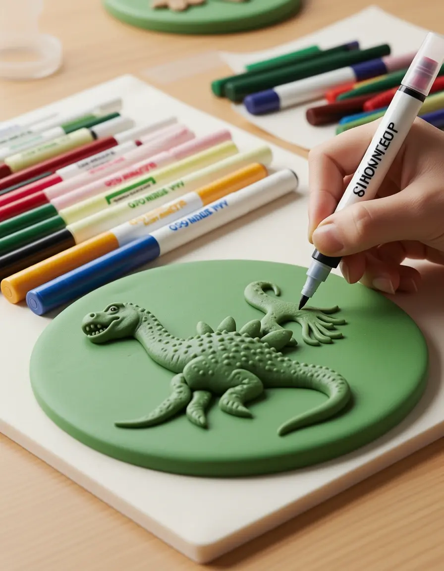 Lebensmittelstifte zum Zeichnen von Dinosaurier Motiven auf Fondant