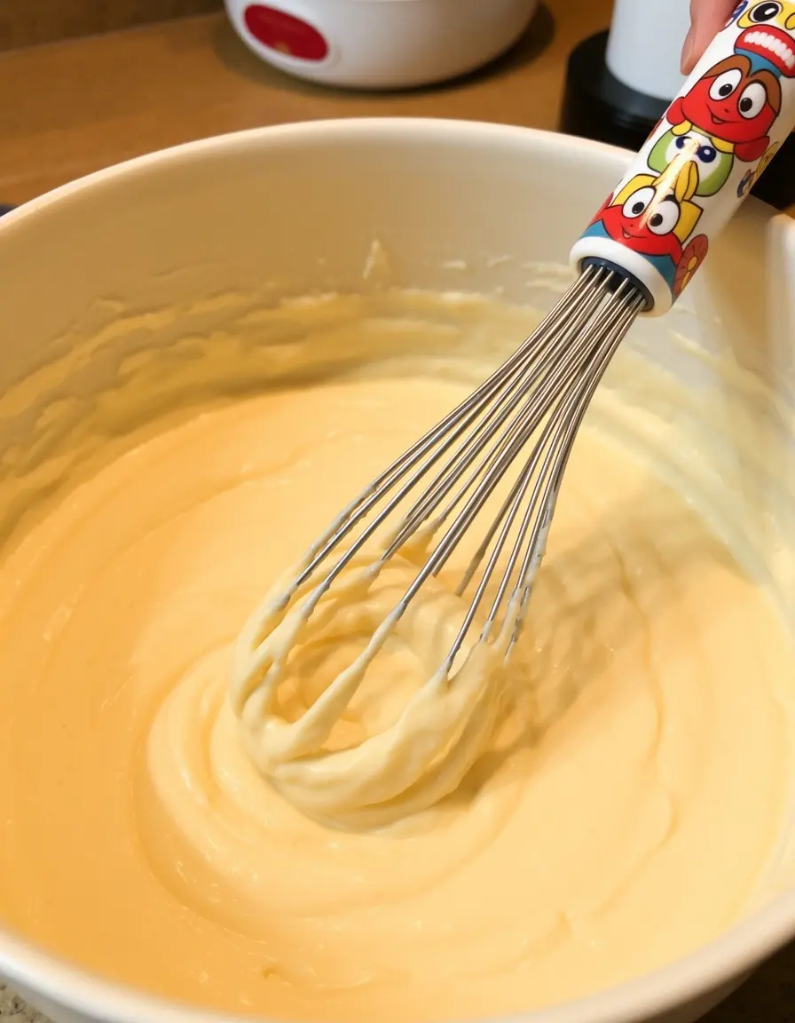 Schneebesen mit lustigem Griff beim Mixen von Teig